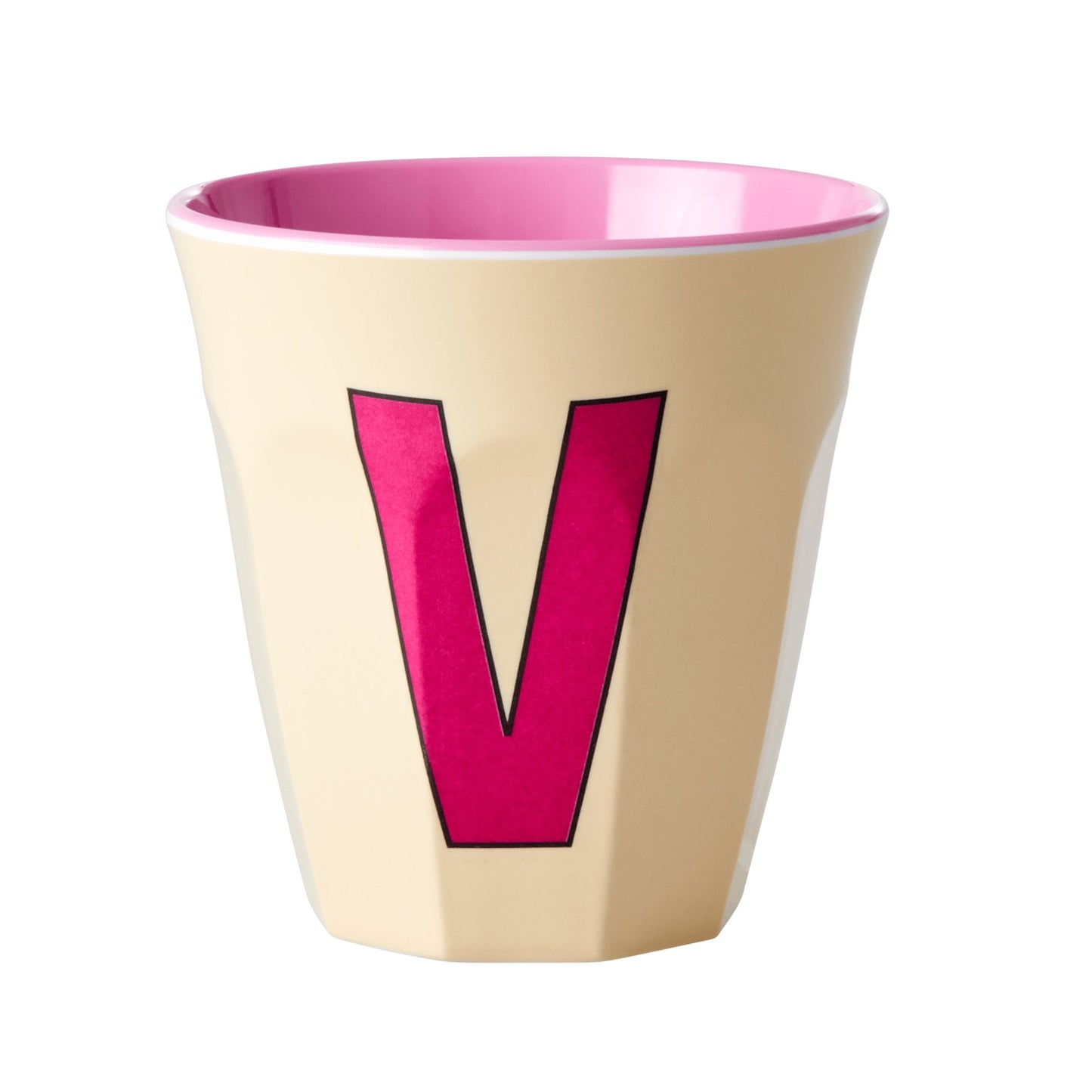 BICCHIERE IN MELAMINA BEIGE CON LETTERA "V" - Bidibà