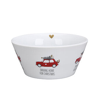 Bowl driving home red car