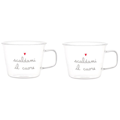 Tazza in vetro "scaldami il cuore"